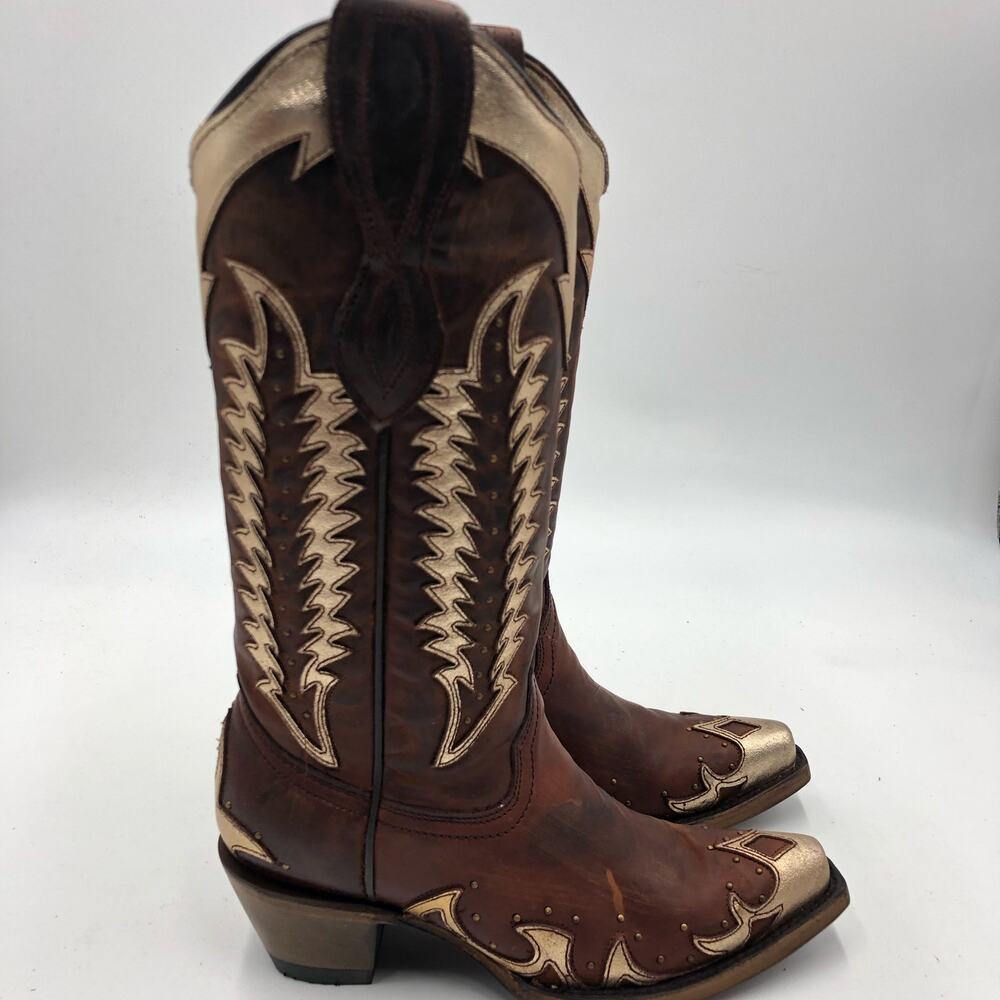 Circle G Women's Overlay & Embroidery & Studded Boots Cognac Size 5.5 M - Picture 5 of 11